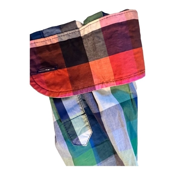 Ted Baker Green Red Checkered Contrast Cuffs Button Down Untucked Mens Shirt - Picture 9 of 13